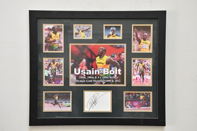 Lot 1109 - USAIN BOLT; a signed photographic montage, 48...