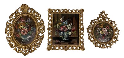 Lot 246 - UNATTRIBUTED; an oval oil on panel, still life...