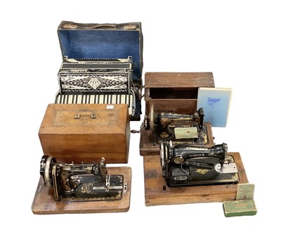 Lot 368 - Two Singer sewing machines, a further inlaid...