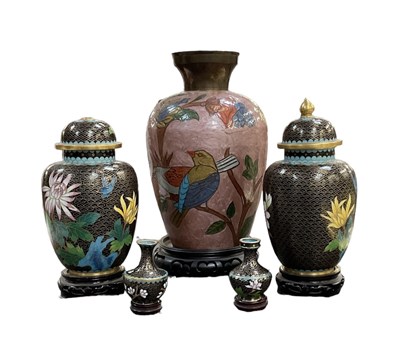 Lot 1063 - A pair of modern Chinese cloisonné enamel...