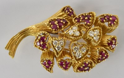 Lot 1234 - A fine yellow metal ruby and diamond brooch...