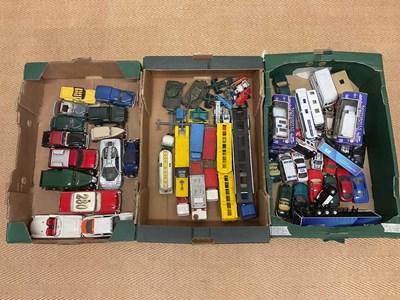 Lot 141 - Three boxes of playworn unboxed diecast and...