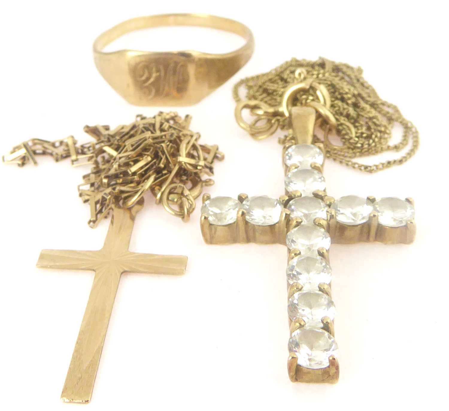 Lot 817 - Two 9ct gold crosses on necklace chains