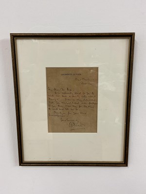 Lot 278 - LAURENCE OLIVIER; a handwritten letter on...