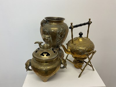 Lot 316 - A Chinese brass incense burner and cover, a...