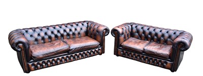 Lot 49 - DISTINCTIVE CHESTERFIELDS; two brown leather...