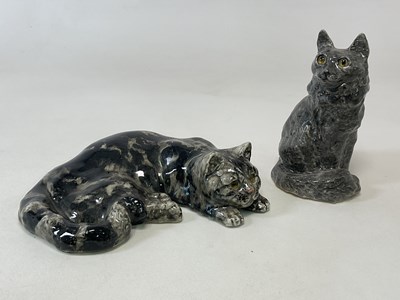 Lot 204 - WINSTANLEY POTTERY; two cats, one recumbent...