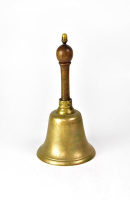 Lot 153 - A brass school bell with turned wooden handle,...