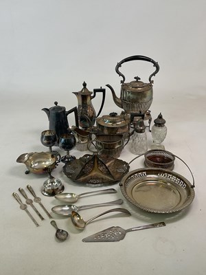 Lot 1419 - A quantity of silver plate including a tea set...