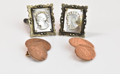 Lot 1216 - A pair of 9ct gold cufflinks with engraved...