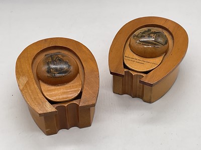 Lot 15 - MAUCHLINE WARE; a pair of inkwells modelled as...