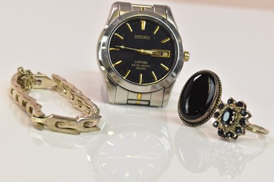 Lot 1293 - Two silver rings, a bracelet and a Seiko...