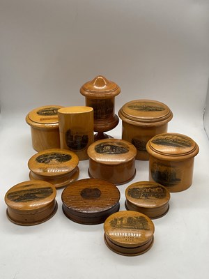 Lot 37 - MAUCHLINE WARE; eleven trinket boxes including...