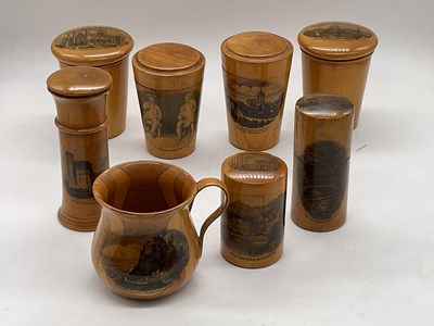 Lot 38 - MAUCHLINE WARE; eight pieces, some conical...