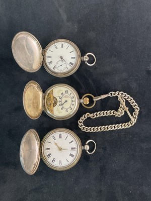 Lot 1343 - Three silver full hunter pocket watches...