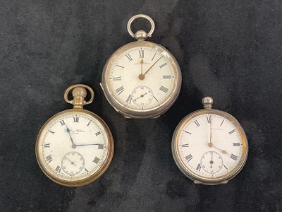 Lot 1356 - Three silver open face key wind pocket watches,...