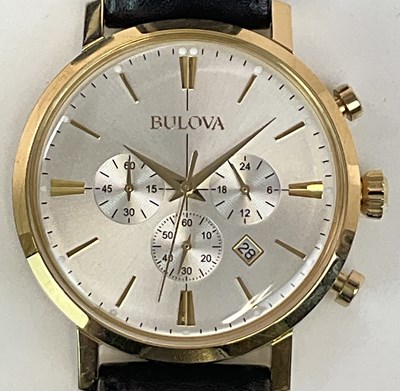 Lot 1351 - BULOVA; a gentleman's gold plated wristwatch...