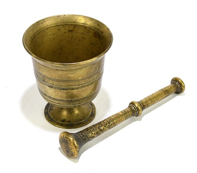 Lot 286 - A 19th century brass pestle and mortar, height...