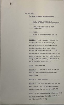 Lot 1895 - JOHN CLEESE 'CONTROVERSY'; a seven page script...