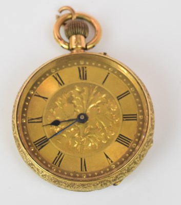 Lot 1338 - An 18ct yellow gold open face crown wind fob...