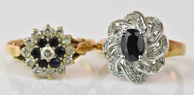 Lot 1305 - Two 9ct yellow gold sapphire and cubic...