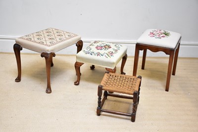 Lot 185 - Three assorted tapestry seated stools and a...