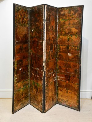 Lot 1236 - An early 20th century four panel découpage...