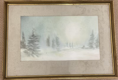 Lot 673 - ALASTAIR PATERSON; mixed media, winter...