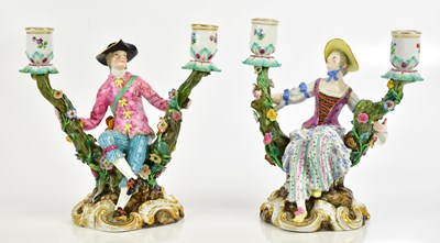 Lot 888 - MEISSEN; a pair of 19th century twin branch...