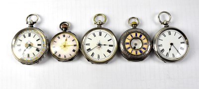 Lot 1103 - Five Edwardian hallmarked silver ladies' fob watches