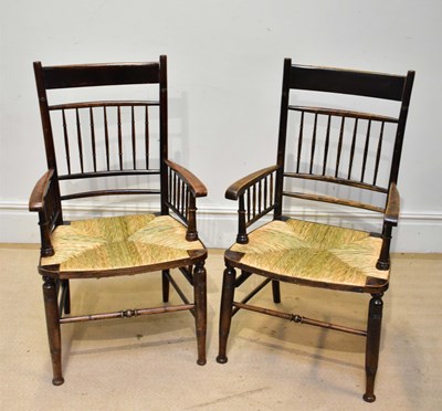 Lot 170 - A pair of 19th century spindle back rush...