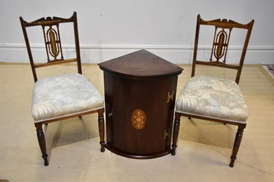 Lot 209 - Two Edwardian inlaid rosewood bedroom chairs...