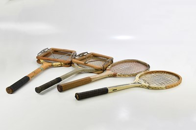 Lot 1143 - SLAZENGER; two vintage tennis rackets together...