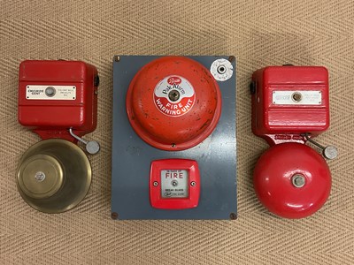 Lot 83 - Three vintage red painted fire bells (3).