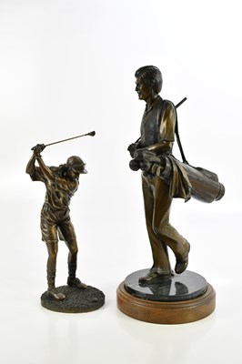 Lot 1384 - A decorative modern bronze figure of a golfer,...