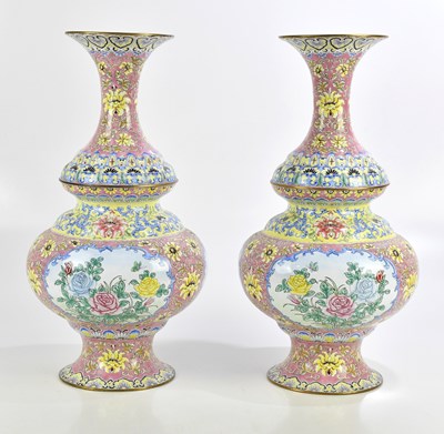 Lot 1041 - A pair of 20th century Chinese cloisonné vases...