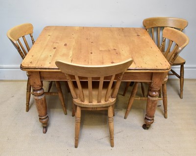 Lot 98 - A rustic pine table with turned legs, height...