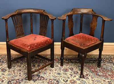 Lot 2969 - Two 18th century oak corner chairs, including...