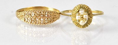 Lot 787 - Two 9ct yellow gold rings, comprising an...