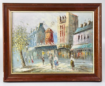 Lot 635 - BURNETT; oil on canvas, French street scene...