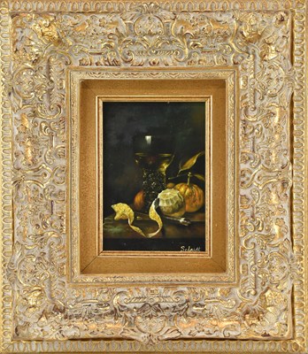 Lot 282 - SCHMIDT; oil on board, still life of fruit,...