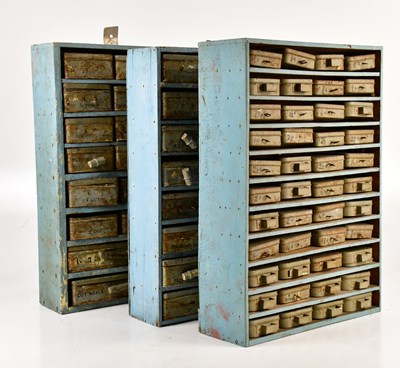 Lot 1232 - Three rustic blue painted storage shelves,...