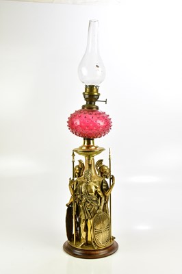 Lot 608 - A good late 19th century brass oil lamp, the...