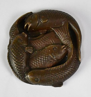 Lot 519 - A Japanese bronze netsuke decorated with five...