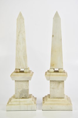 Lot 499 - A pair of white marble obelisks, height 39cm (2).