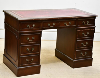 Lot 34 - A reproduction mahogany twin pedestal desk,...