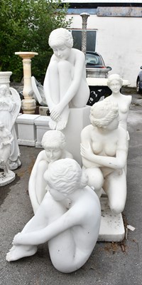 Lot 266 - Five assorted decorative white garden statues...