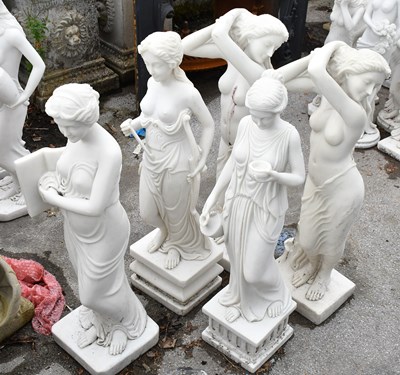 Lot 267 - Five assorted decorative white garden statues,...