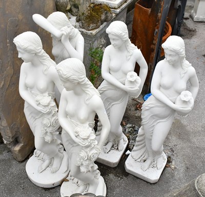 Lot 268 - Five assorted decorative white garden statues,...