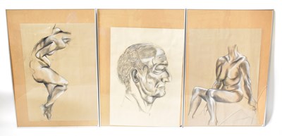 Lot 579 - Three charcoal and chalk life drawings on...